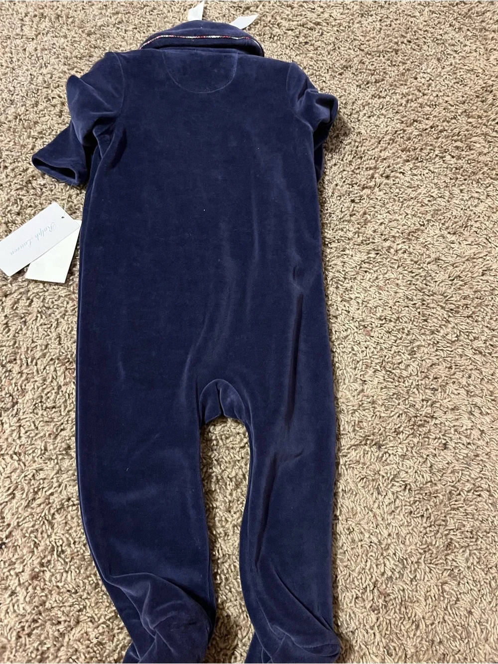 Ralph Lauren Navy Velour Footed One-Piece